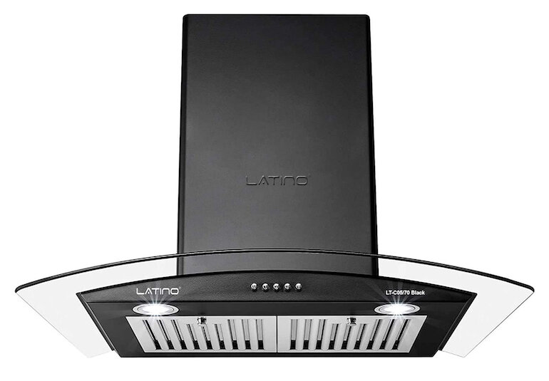Máy hút mùi Latino lt-c05/70 được thiết kế kiểu dáng tum kính (kính cong) lắp áp tường hay âm tủ bếp ấn tượng.