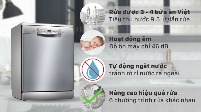 Máy rửa bát Bosch SMS6ZCI14E tích hợp nhiều chương trình rửa