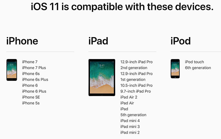 Các thiết bị được nâng cấp iOS 11