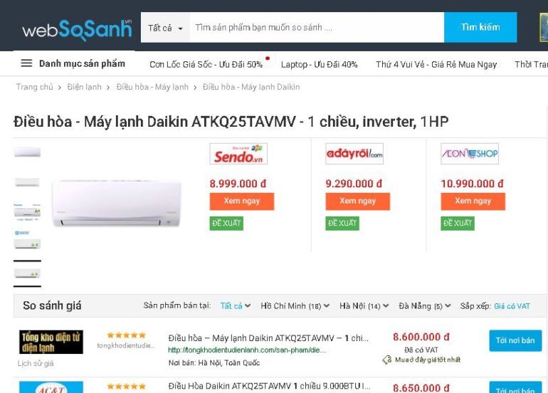 Điều hòa Daikin Inverter 1 HP ATKQ25TAVMV - Giá rẻ nhất: 8.600.000 vnđ