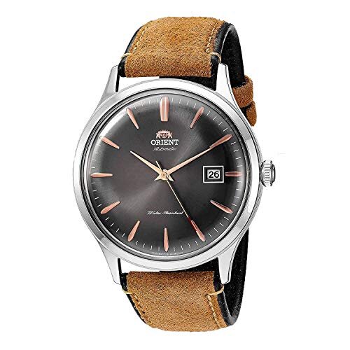 Orient Men's Bambino Version 4 Stainless Steel Japanese-Automatic Watch with Leather Calfskin Strap, Brown, 22 (Model: FAC08003A0)