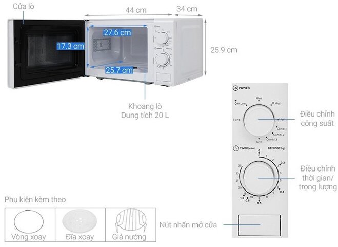 Đặc điểm, chức năng của lò vi sóng cơ Midea MO-MG2019C.