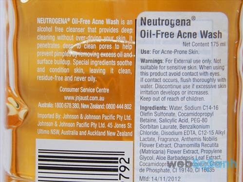 Thành phần có trong Sữa rửa mặt Neutrogena Oil-free Acne Wash 