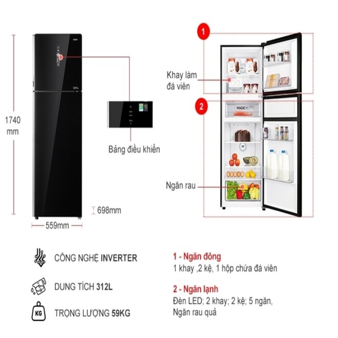 Tủ lạnh Aqua Inverter 312 Lít AQR-T359MA(GB)