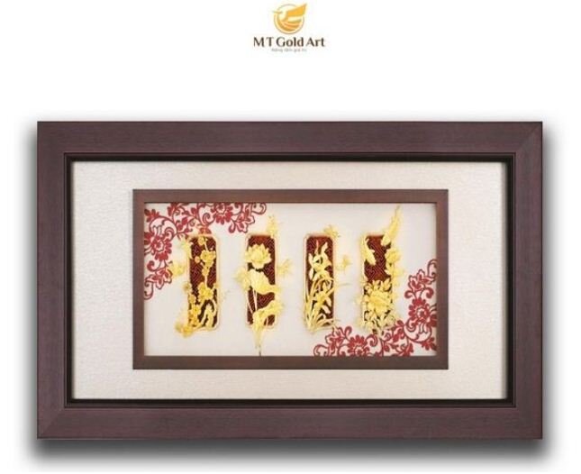 tranh tứ quý dát vàng, mạ vàng cao cấp MT Gold Art