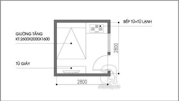 Tư vấn bố trí nội thất cho căn phòng 7,8m² có cả giường và bếp 1