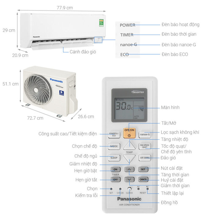 Tổng quan các tính năng được trang bị trên điều hòa Panasonic CU/CS-PU9ZKH-8M