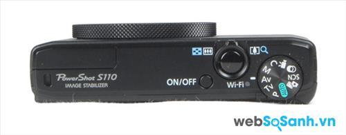  Phần cạnh đỉnh của PowerShot S110 bố trí nút nguồn, nút chụp hình kết hợp vòng zoom, và vòng điều chỉnh chế độ chụp
