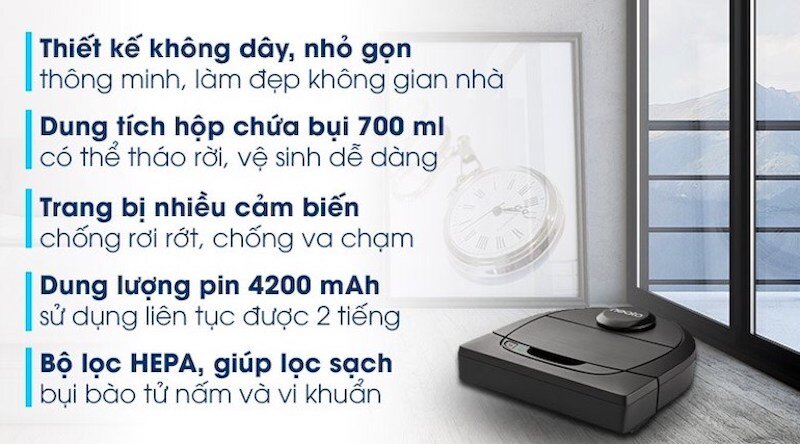 Robot hút bụi Neato Botvac D6 Connected có thiết kế mỏng gọn giúp làm sạch mọi ngóc ngách trong nhà.