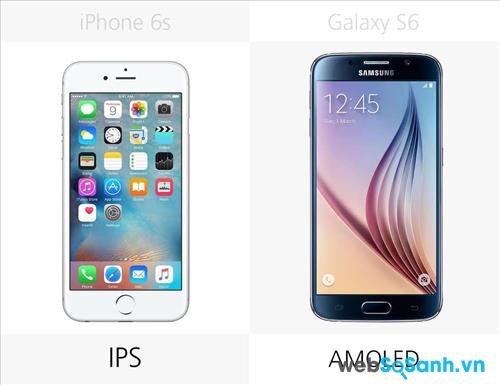 iPhone 6 được trang bị màn hình IPS còn Galaxy S6 được trang bị màn hình AMOLED