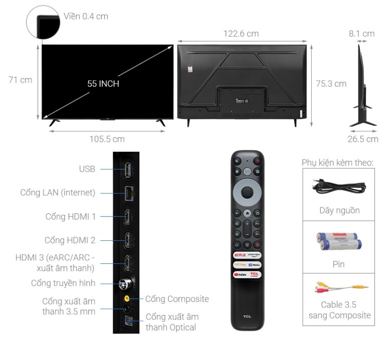 Google tivi 4K TCL 55 inch 55P635