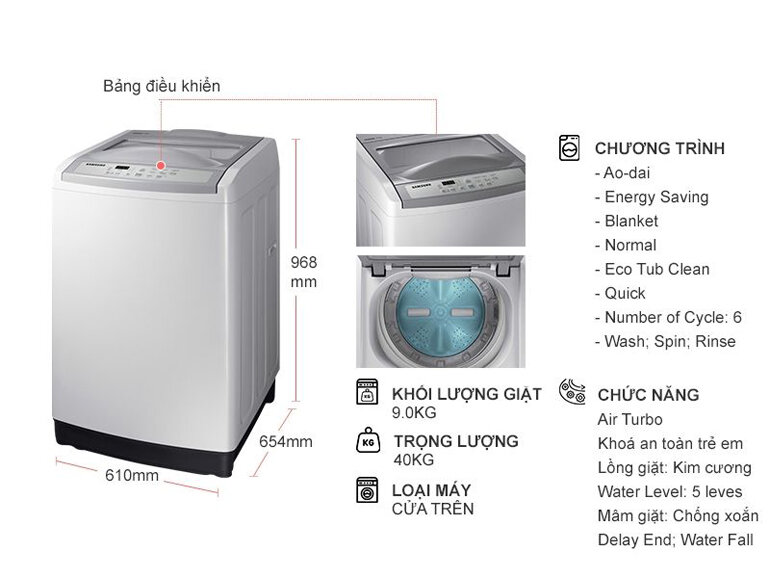 Máy giặt Samsung 9kg WA90M5120SG