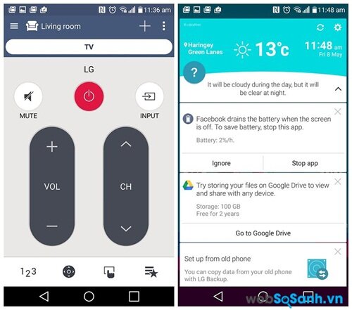 LG G4 cũng có một ứng dụng điều khiển từ xa, và bao gồm các màn hình hữu ích Smart Notice