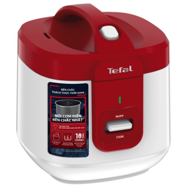 Nồi cơm điện Tefal RK362568 có kiểu dáng hình vuông chắc chắn, vỏ nồi màu trắng đỏ vô cùng đẹp mắt.