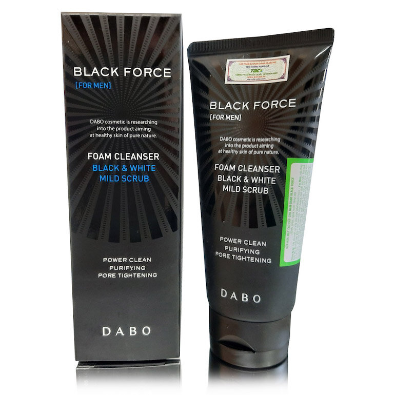 Sữa rửa mặt cho nam Dabo Black Force Foam Cleanser Black & White Mild Scrub siêu sạch sâu