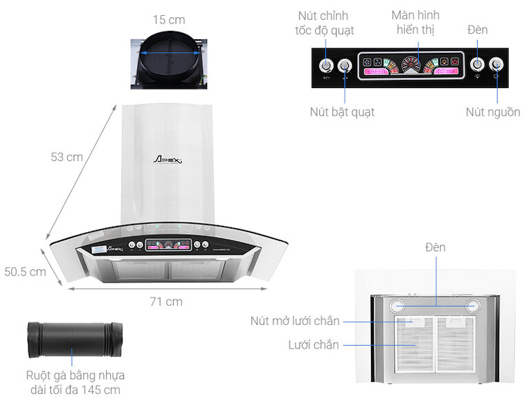 Máy hút mùi giá rẻ Apex APB6601-70C