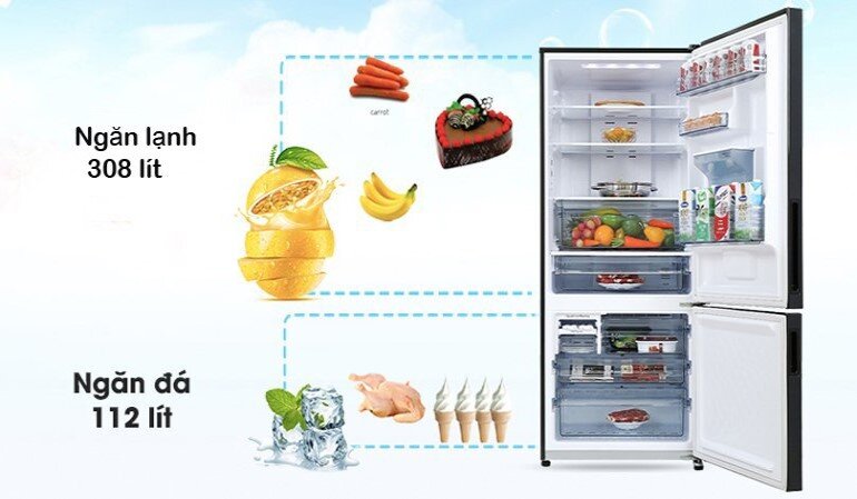 Tủ lạnh Panasonic ngăn đá dưới NR-BX471WGM9 sở hữu dung tích lên đến 420 lít phù hợp với gia đình 3-5 thành viên