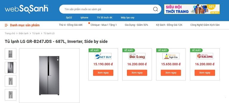 Nên so sánh giá tủ lạnh LG GR-B247JDS trước khi mua để không bị hớ