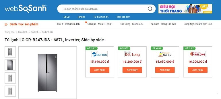 Nên so sánh giá tủ lạnh LG GR-B247JDS trước khi mua để không bị hớ 