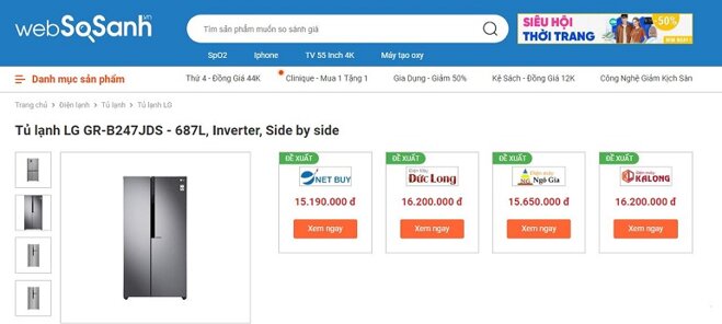 Nên so sánh giá tủ lạnh LG GR-B247JDS trước khi mua để không bị hớ 