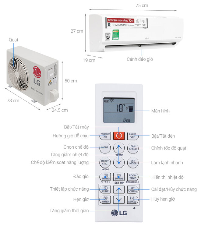 Điều hòa LG ứng dụng công nghệ dual inverter tiết kiệm điện và vận hành êm ái 