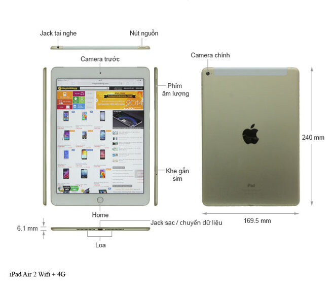 Tổng quan “ngoại hình” iPad air 2