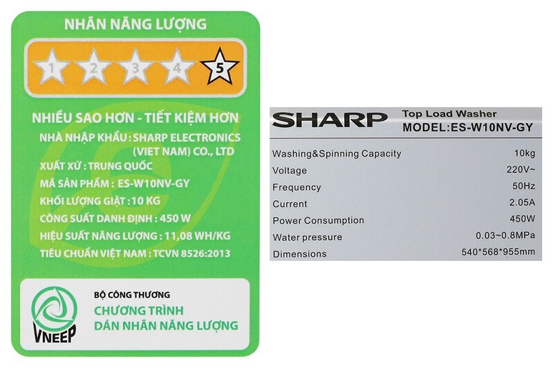 Máy giặt Sharp 10 kg ES-W10NV-GY vượt trội đến 9 chương trình giặt