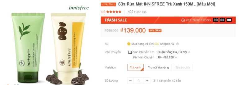 Sữa Rửa Mặt INNISFREE Trà Xanh 150ML - Sale 44% giá chỉ còn 139k