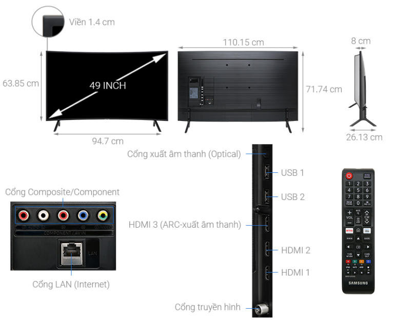 Smart Tivi Samsung 4k 49 inch sở hữu hệ thống cổng kết nối đa dạng 