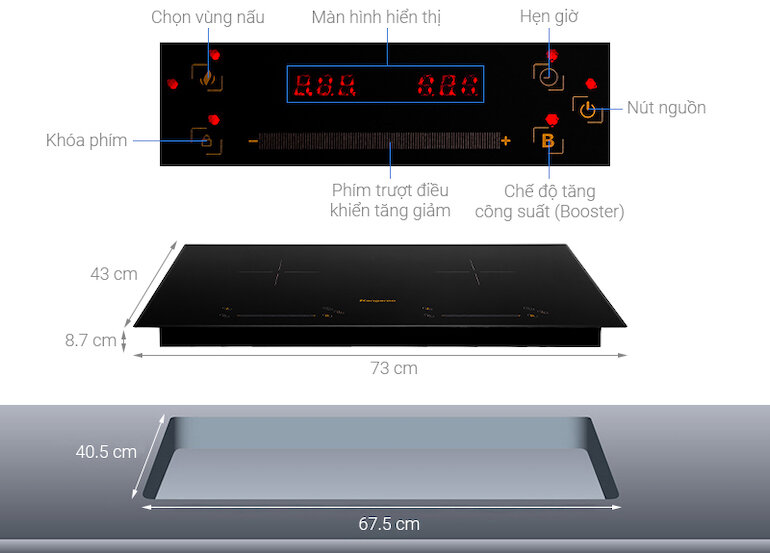 Bếp âm Kangaroo KG856i có tổng công suất 4000W giúp nấu chín thức ăn nhanh chóng.