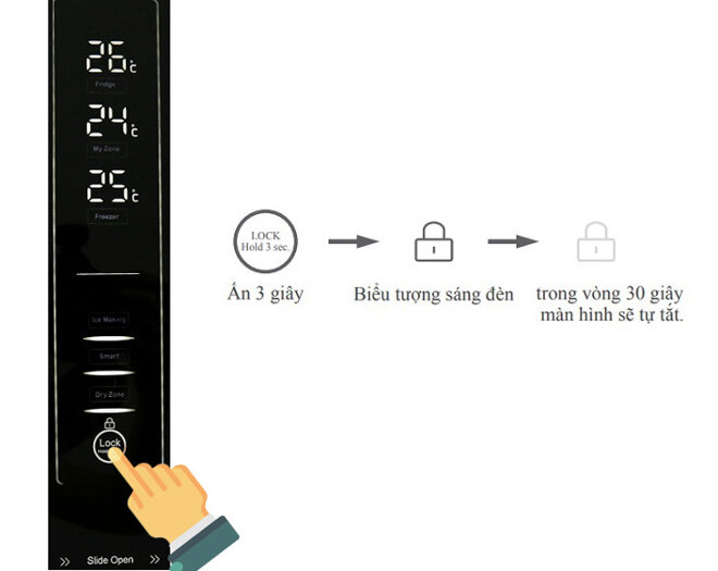 Cách khóa bảng điều khiển tủ lạnh Aqua 4 cánh