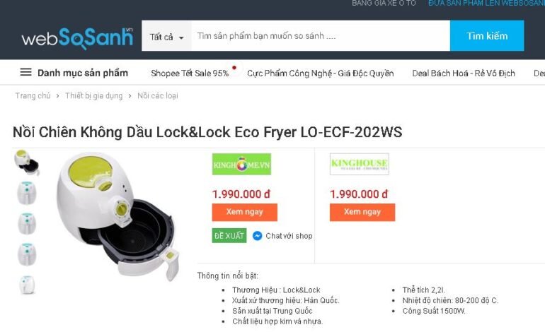 Nồi chiên không dầu Lock&Lock Eco Fryer LO-ECF-202WS