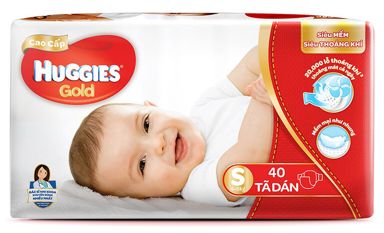 Tã dán Huggies 4D cao cấp với 20.000 lỗ thoáng