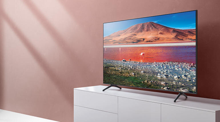 Smart Tivi Samsung 4K 55 inch UA55TU7000 được thiết kế màn hình ấn tượng không viền 3 cạnh