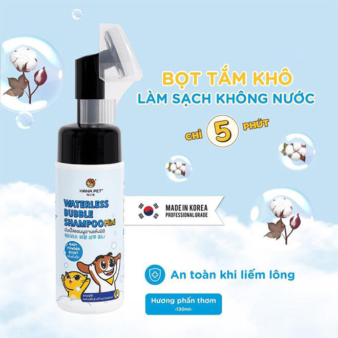 Sữa tắm khô dưỡng lông Hana Pet cho mèo