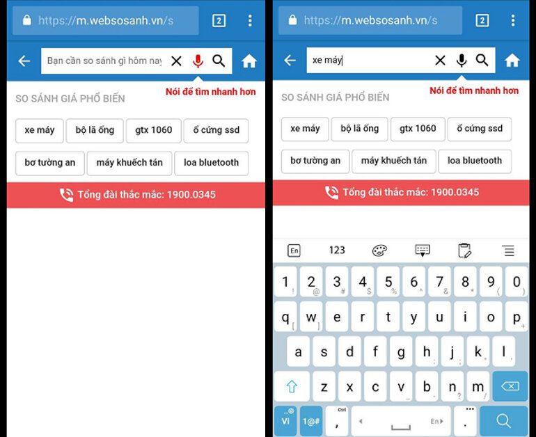 Hướng dẫn trải nghiệm tính năng mới tìm kiếm bằng giọng nói trên Websosanh.vn phiên bản mobile