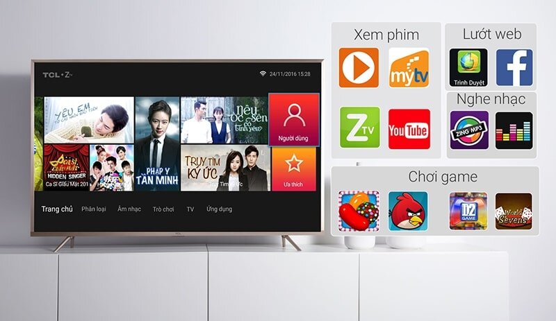 Smart Tivi 4K UHD TCL tích hợp nhiều ứng dụng giải trí online tiện lợi