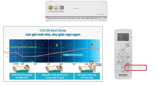 Chế độ Sleep của điều hòa Sharp 2023 và hướng dẫn sử dụng chức năng ngủ đêm Best Sleep