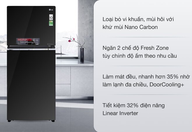 Tủ lạnh LG Inverter 393 lít GN-L422GB tích hợp nhiều công nghệ nổi bật