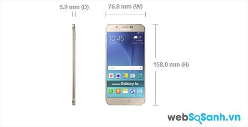 Galaxy A8 sở hữu thiết kế nguyên khối, cùng kích thước gọn gàng