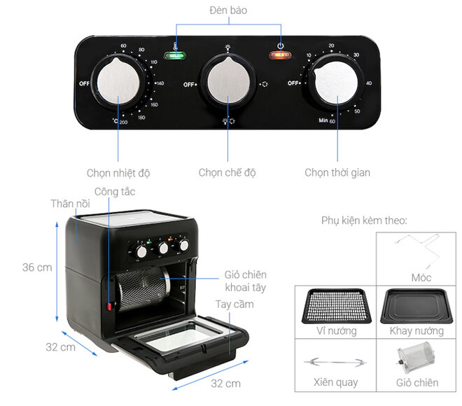 Nồi chiên không dầu 10l Hawonkoo AFH-100