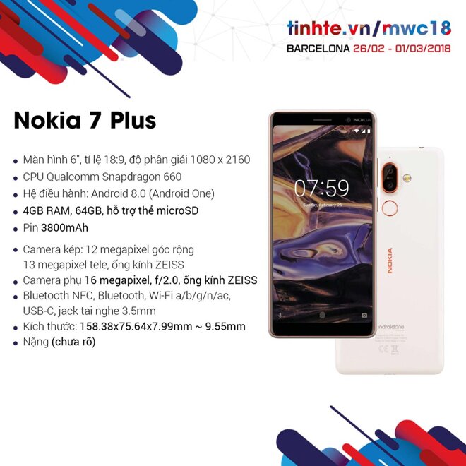 Điện thoại Nokia 7 Plus thiết kế mạnh mẽ và tiện dụng