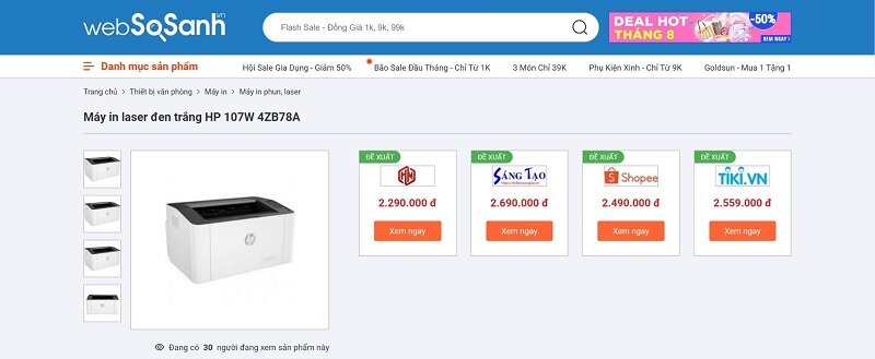 Máy in laser đen trắng HP 107W 4ZB78A được sản xuất tại Trung Quốc vào năm 2019 (Ảnh: websosanh.vn)