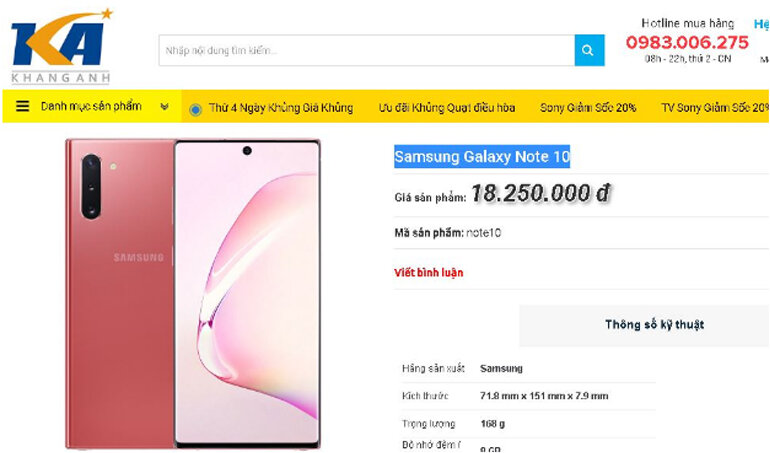 Điện thoại Samsung Galaxy Note 10