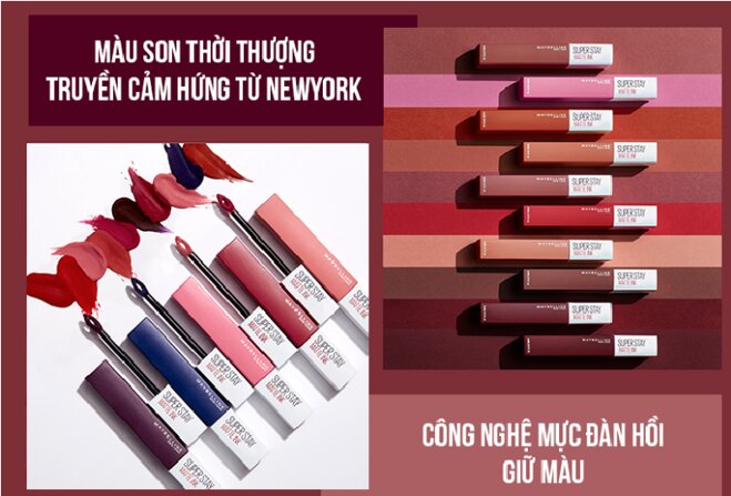 Bảng màu son môi ăn không trôi Maybelline SuperStay Matte Ink Lipstick