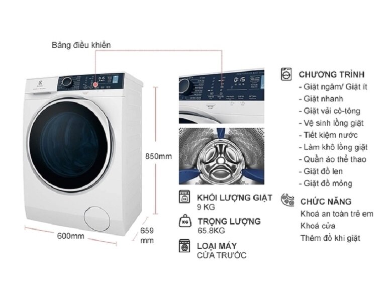 máy giặt electrolux 9kg ewf9024p5wb