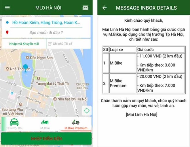 Ứng dụng xe ôm giá rẻ Mai Linh Bike