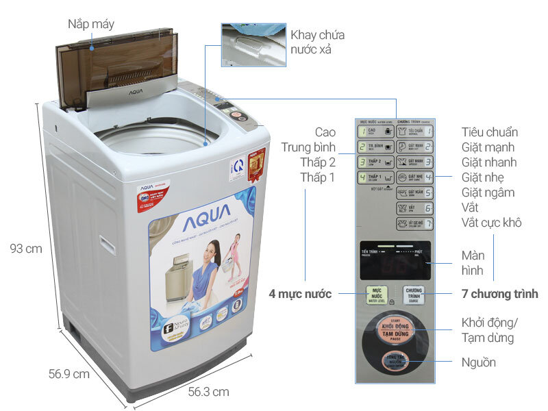 Máy giặt AQUA AQW-S72CT H2, 7.2kg có thùng giặt nghiêng cùng tác động giặt 3 chiều