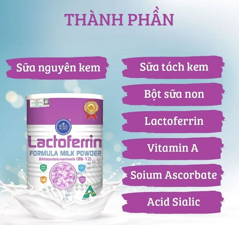 Sữa Royal Ausnz Lactoferrin hồng với thành phần giàu dưỡng chất