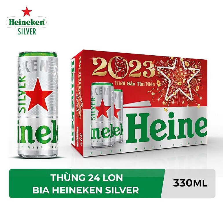 Thùng bia Heineken Silver 24 lon cao 330ml - Phiên bản Tết 2023